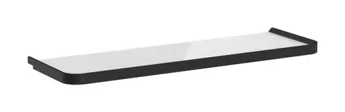 Schwarze Ablage mit abgerundeten Kanten und einer glatten, weißen Oberfläche. Produkt von Hansgrohe, geeignet für Badezimmer oder Küchen.